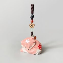 Móc Khóa Gỗ Cáo Hồng 5x5 cm, chạm tay