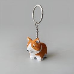 Móc Khóa Gỗ Chó Corgi 4.5x4 cm, chạm tay