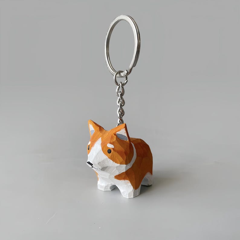 Móc Khóa Gỗ Chó Corgi 4.5x4 cm, chạm tay