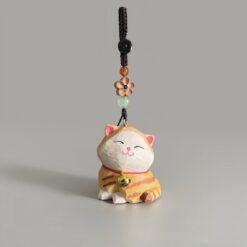 Móc khóa mèo cam gỗ điêu khắc thủ công