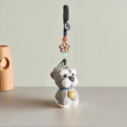 Móc khóa gỗ Hình Chó Schnauzer Thủ Công