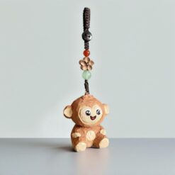 Móc khóa gỗ khỉ nâu thủ công