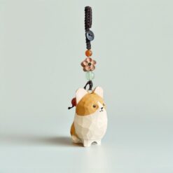 Móc khóa chó Corgi gỗ điêu khắc thủ công