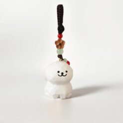 Móc khóa gỗ chó trắng thủ công