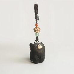 Móc Khóa Gỗ Gấu Đen 3.5x3 cm, chạm tay