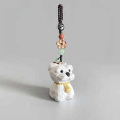 Móc Khóa Gỗ Chó Schnauzer 4x3 cm, chạm tay