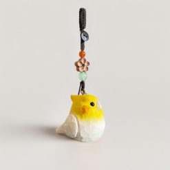 Móc Khóa Gỗ Vẹt Vàng 4.5x4 cm, chạm tay
