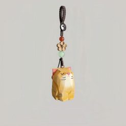 Móc khóa mèo gỗ ngủ ngon điêu khắc thủ công
