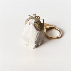 Móc Khóa Gỗ Mèo Sim 4.5x3.5 cm, chạm tay