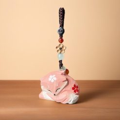 Móc Khóa Gỗ Cáo Hồng 3.5x2.3 cm, chạm tay