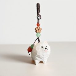Móc Khóa Gỗ Chó Samoyed 4.7x4 cm, chạm tay