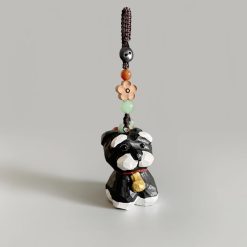 Móc Khóa Gỗ Chó Schnauzer 4x3 cm, chạm tay