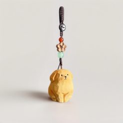 Móc Khóa Gỗ Chó Vàng 4x3 cm, chạm tay