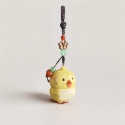Móc Khóa Gỗ Gà Con Vàng 4.7x3.7 cm, chạm tay