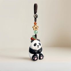 Móc Khóa Gỗ Gấu Trúc 4x3 cm, chạm tay