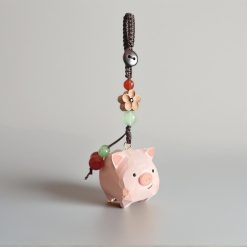 Móc Khóa Gỗ Heo Con Hồng 4x3 cm, chạm tay