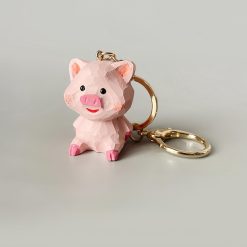 Móc Khóa Gỗ Heo Hồng 4.4x3.1 cm, chạm tay
