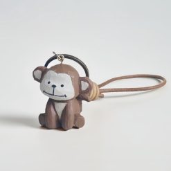 Móc Khóa Gỗ Khỉ Nâu 4x3 cm, chạm tay
