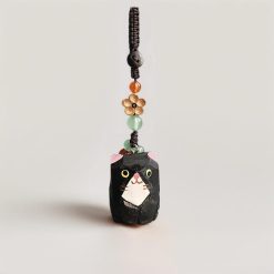 Móc khóa gỗ mèo đen 4 cm thủ công