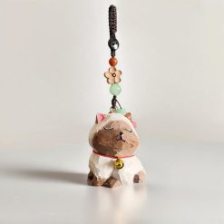 Móc Khóa Gỗ Mèo Tabby 4.5x3.3 cm, chạm tay