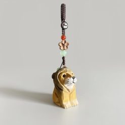 Móc khóa gỗ sư tử 4.3x3.3x2.7 cm thủ công