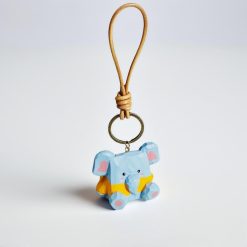 Móc Khóa Gỗ Voi Xanh 4x3.5 cm, chạm tay