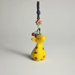 Móc khóa hươu cao cổ gỗ sơn tay, dây 7 cm