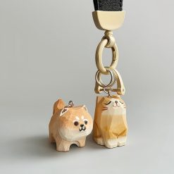 Móc khóa mèo & chó gỗ điêu khắc thủ công