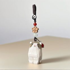 Móc khóa mèo gỗ tai xám điêu khắc thủ công