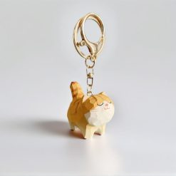 Móc khóa mèo vàng gỗ sơn tay 4.3×3.7×2.3 cm