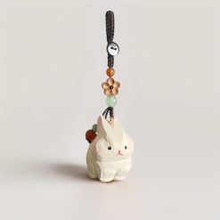 Móc khóa thỏ trắng gỗ sơn tay 3.7 cm