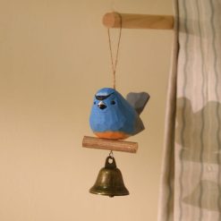 Tượng chim gỗ màu xanh treo kèm chuông 10.2 cm