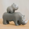 Bộ đồ chơi tê giác gỗ thủ công 14.5x7cm