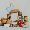 Bộ tượng hang đá Noel gỗ thủ công cho bé 7–10cm