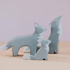 Bộ đồ chơi sói gỗ thủ công gia đình 11x6.5cm