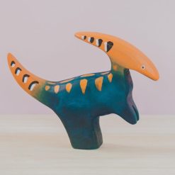 Khủng long Parasaurolophus gỗ thủ công sơn tay 14.5x11cm