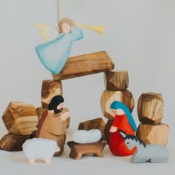 Bộ tượng hang đá Noel gỗ thủ công cho bé 7–10cm