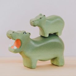 Hà mã gỗ thủ công sơn tay Montessori 14x9cm