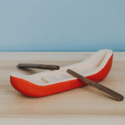 Thuyền độc mộc gỗ thủ công kèm mái chèo 19cm