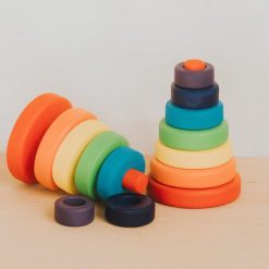 Tháp xếp vòng cầu vồng gỗ Montessori 10x13cm