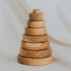 Tháp xếp vòng gỗ teak thủ công Montessori 10x13cm