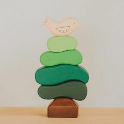 Đồ chơi xếp chồng cây và chim gỗ Montessori 13x24cm