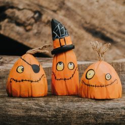 Bộ bí ngô gỗ thủ công Halloween trang trí 14x5cm