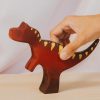 Khủng long T-rex gỗ thủ công sơn tay Montessori 19x15cm