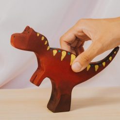 Khủng long T-rex gỗ thủ công sơn tay Montessori 19x15cm