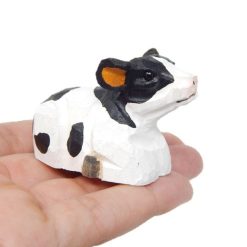 Tượng gỗ bò sữa mini 6.4 cm khắc tay họa tiết đốm