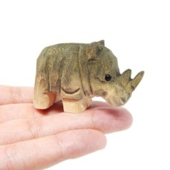 Tượng tê giác gỗ điêu khắc mini 5.1×5.1 cm sơn tay