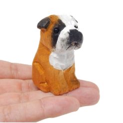 Tượng gỗ chó bulldog mini 5.1 cm khắc tay