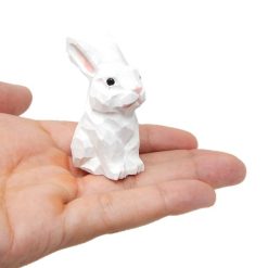 Tượng thỏ gỗ mini khắc tay 5.1 cm trắng trang trí