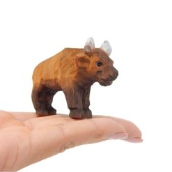 Tượng bò rừng gỗ mini 6.4 cm, chạm tay decor